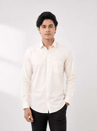 Slim Fit Full Sleeves Shirt- Beige