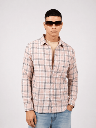 Pink Checkered Cotton Shirt – Loose Fit, Full Sleeves