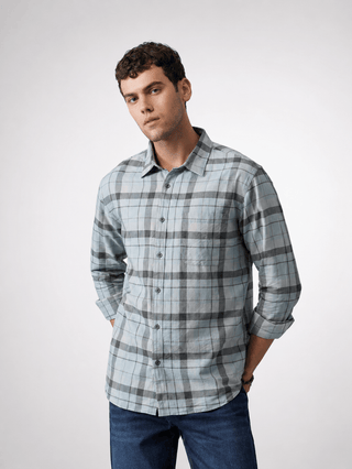 Green Checkered Cotton Shirt – Regular Fit, Full Sleeves