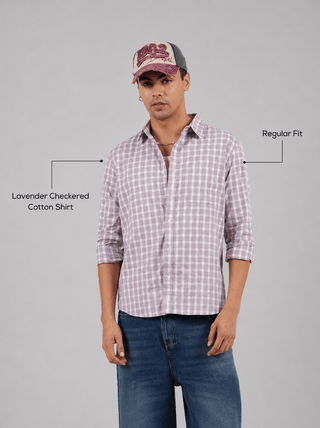 Lavender Checkered Cotton Shirt – Full Sleeve, Regular Fit