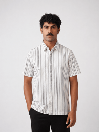 White Printed Cotton Shirt – Regular Fit, Half Sleeves