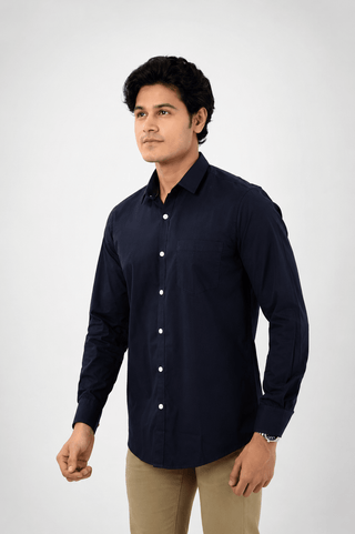 Slim Fit Full Sleeves Shirt-Dark Navy