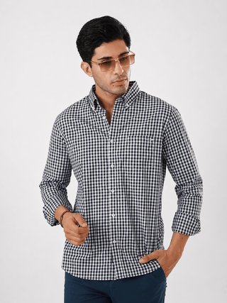 Blue Checkered Organic Cotton Shirt – Button-Down Collar | Regular Fit