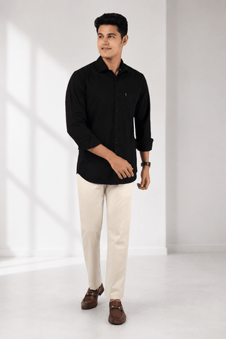 Slim Fit Full Sleeves Shirt- Black