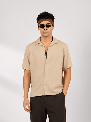 Beige Half Sleeve Cuban Collar Shirt – Loose Fit
