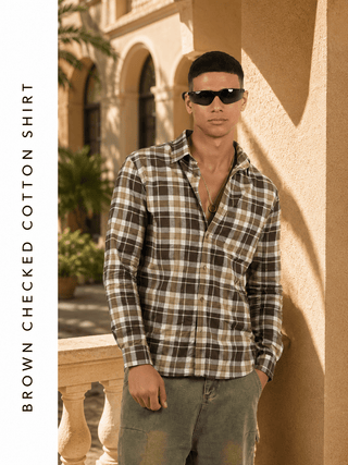 Brown Checked Cotton Shirt – Regular Fit
