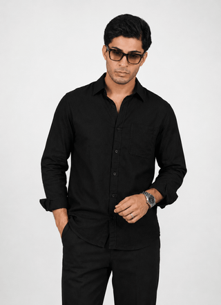 Black Linen Blend Shirt – Regular Fit