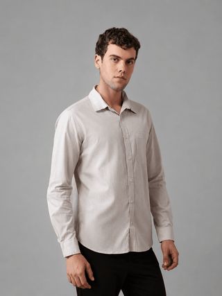 Beige Slub Cotton Shirt – Regular Fit, Full Sleeves