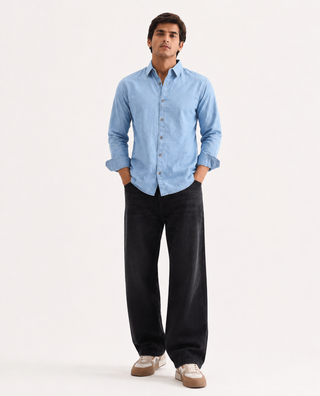 Light Blue Denim Shirt – Regular Fit, Full Sleeves