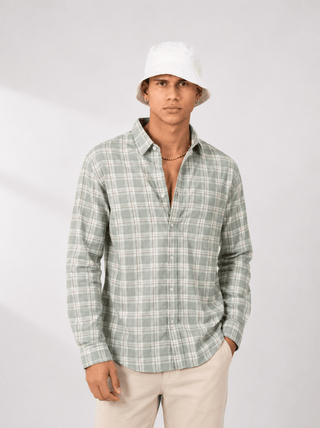Light Green Checked Cotton Shirt – Regular Fit