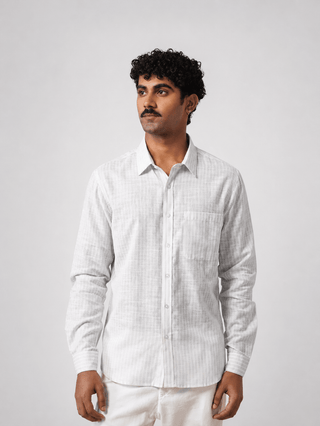 White Striped Cotton Shirt – Regular Fit, Full Sleeves