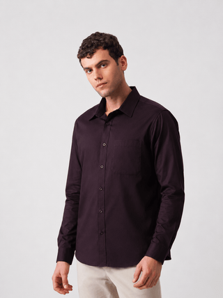 Wine Brushed Cotton Shirt – Regular Fit, Full Sleeves