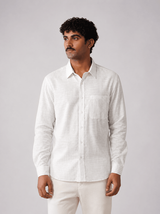 White Checked Brushed Cotton Shirt – Regular Fit, Full Sleeves