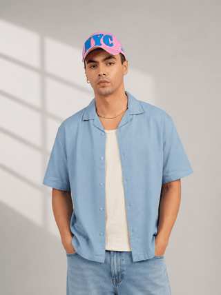 Powder Blue Half Sleeve Cuban Collar Shirt – Loose Fit
