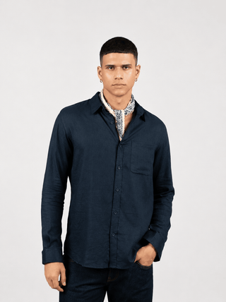 Navy Linen Full Sleeve Shirt – Regular Fit