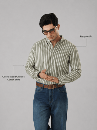 Olive Striped Organic Cotton Shirt – Regular Fit