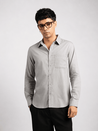 Men’s Grey Solid Cotton Shirt – Regular Fit, Full Sleeves
