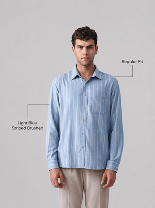 Light Blue Striped Brushed Cotton Shirt – Regular Fit