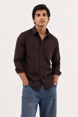 Dark Brown Cotton Shirt – Regular Fit, Full Sleeves