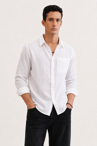 White Cotton Shirt – Regular Fit, Full Sleeves