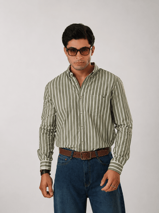 Olive Striped Organic Cotton Shirt – Regular Fit