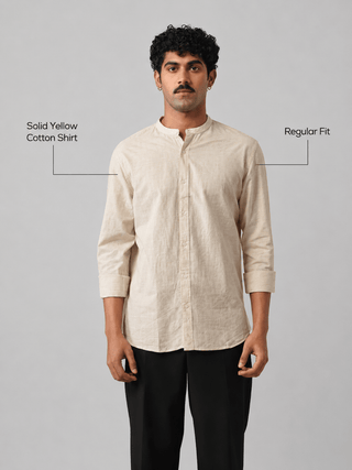 Solid Yellow Cotton Shirt – Regular Fit, Full Sleeves