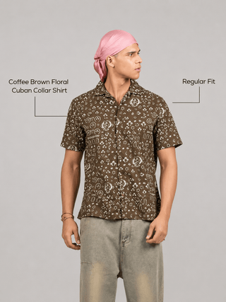 Coffee Brown Floral Cuban Collar Shirt – Regular Fit