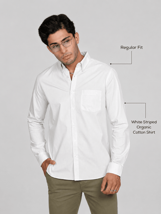White Striped Organic Cotton Shirt – Button-Down Collar | Regular Fit