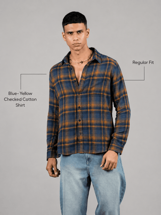 Blue- Yellow Checked Cotton Shirt – Regular Fit