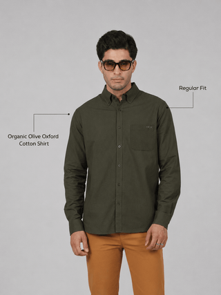 Organic Olive Oxford Cotton Shirt – Regular Fit