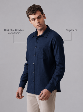 Blue Checked Cotton Shirt – Regular Fit, Full Sleeves