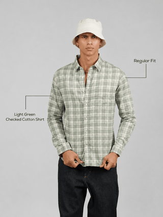 Light Green Checked Cotton Shirt – Regular Fit