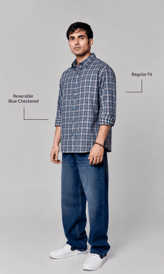Regular fit Reversible Blue Checkered Shirt