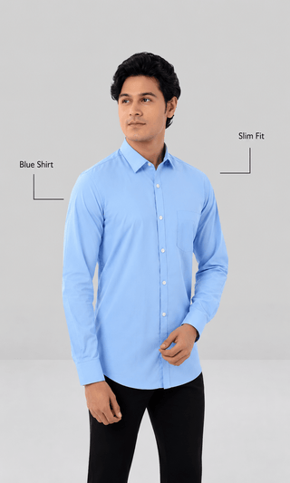 Slim Fit Full Sleeves Shirt- Blue