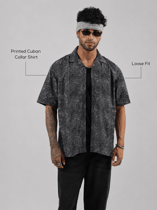 Printed Cuban Collar Shirt – Loose Fit Short Sleeve
