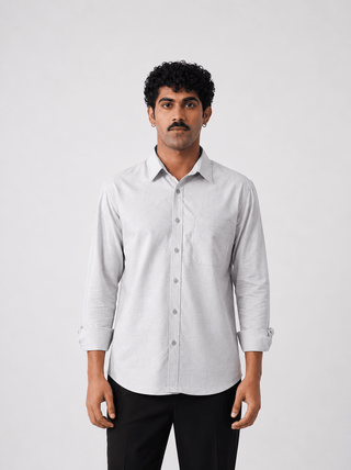 Grey Oxford Cotton Shirt – Regular Fit, Full Sleeves
