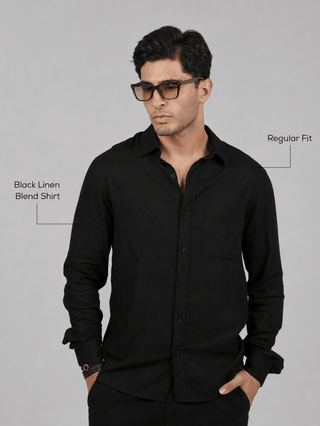 Black Linen Blend Shirt – Regular Fit