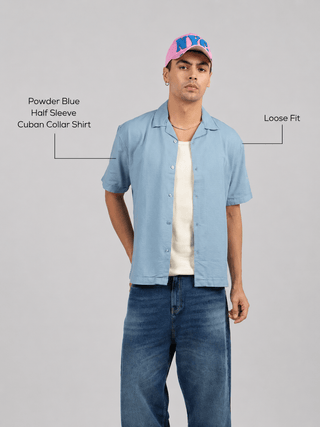 Powder Blue Half Sleeve Cuban Collar Shirt – Loose Fit