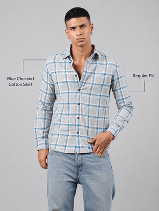 Blue Checked Cotton Shirt – Regular Fit