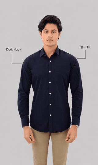 Slim Fit Full Sleeves Shirt-Dark Navy
