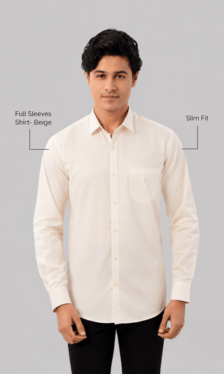Slim Fit Full Sleeves Shirt- Beige