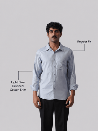 Light Blue Brushed Cotton Shirt – Regular Fit, Full Sleeves
