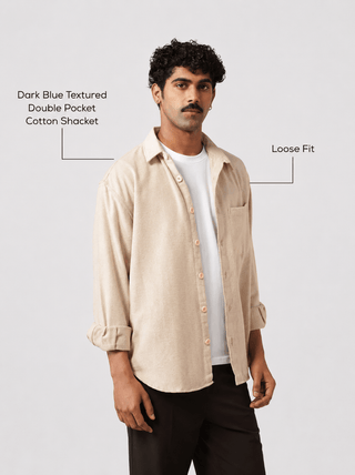 Beige Brushed Cotton Shacket – Loose Fit, Full Sleeves