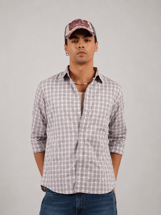 Lavender Checkered Cotton Shirt – Full Sleeve, Regular Fit
