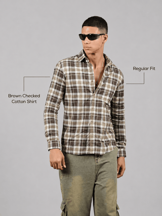 Brown Checked Cotton Shirt – Regular Fit