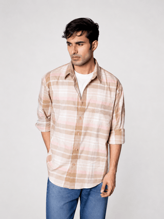 Beige Checked Collar Shirt
