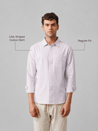 Lilac Striped Cotton Shirt – Regular Fit, Full Sleeves