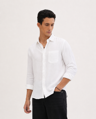 White Cotton Shirt – Regular Fit, Full Sleeves
