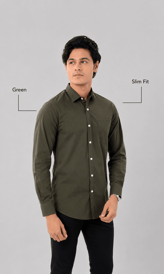 Slim Fit Full Sleeves Shirt-Green