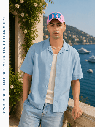 Powder Blue Half Sleeve Cuban Collar Shirt – Loose Fit